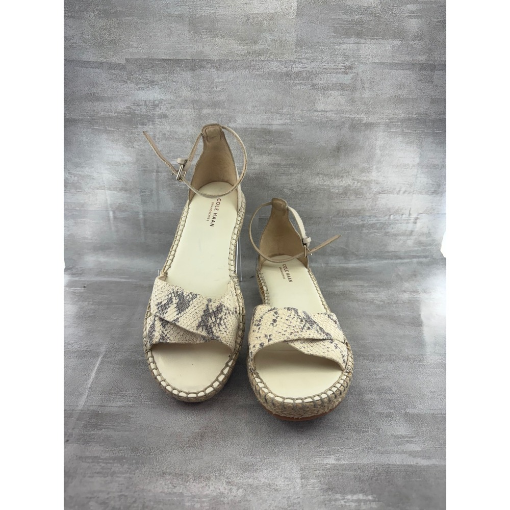 Cole Haan Grand Snake Print Espadrille Wedge Sandals Beige W17079 Women Sz 7.5